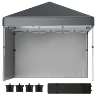 Outsunny Faltpavillon, 2 Seitenwände, höhenverstellbar, mit Transporttasche, rostfreies Stahlgestell, 3x3 m, Dunkelgrau(m-11)
