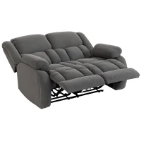 HOMCOM Sillón de 2 Plazas Relax Reclinable Manual Sillón Relax Tapizado en Terciopelo Reposapiés Ajustable Asiento Amplio Gris(m-11)