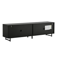 Modern 180cm TV Stand with Diagonal Fluted Doors, Industrial-Style Lowboard for up to 80-Inch TVs, 180L x 40W x 50H cm, Black+Wood(m-14)