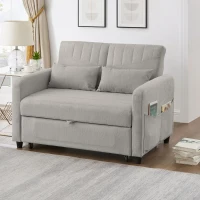 Two-Seater Pull-Out Sofa Bed with Three-Level Adjustable Backrest, Stylish Futon Couches with High-Density Foam, 112L x 169W x 59H cm, Light Gray(m-1)