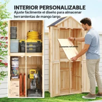 Outsunny Armario de Exterior de Madera con Techo Inclinado Asfalto 4 Puertas y 2 Estantes Extraíbles 82x50x190 cm Natural(m-6)