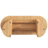 Extendable Dining Table with Vertically Grooved Legs, Space-Saving Dinner Table with Storage Compartment, 160L x 80W x 76H cm, Natural Wood(m-11)