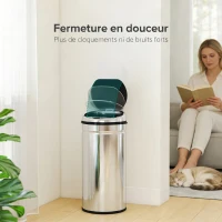 HOMCOM Poubelle à capteur de mouvement ouverture automatique 1 bac de 42 L en acier inoxydable noir et argent(m-6)