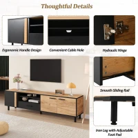 Modern 180cm TV Stand with Ample Concealed Storage, Low-Profile Entertainment Centre for TVs up to 80 Inches, 180L x 32.5W x 50H cm, Black+Wood(m-7)