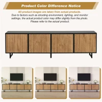 Modern 180cm TV Stand with Diagonal Fluted Doors, Industrial-Style Lowboard for up to 80-Inch TVs, 180L x 40W x 50H cm, Black+Wood(m-6)