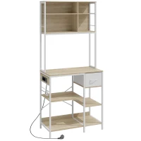 HOMCOM Estante de Cozinha Suporte de Micro-ondas com Prateleiras e 6 Ganchos para Espaços Pequenos 80x40x181 cm Carvalho(m-1)