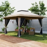 Outsunny 3.6 x 3.6m Pop-Up Gazebo, with Accessories - Beige(m-8)