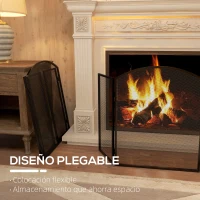 HOMCOM Protector de Chimenea Plegable de 3 Paneles Pantalla de Chimenea con Estructura de Acero 96x62 cm Negro(m-5)