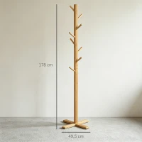 HOMCOM Portemanteau en bambou, portant à vêtements avec 8 patères, pour couloir, chambre, buanderie, bois naturel(m-3)