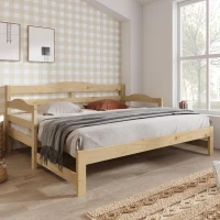 Stylish Cabin Bed with Pull-Out Trundle and Practical Storage, Natural Finish Wooden Bed Frame with MDF Slatted Base, 196L x 187W x 73H cm, Natural(m-1)