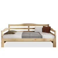 Stylish Cabin Bed with Pull-Out Trundle and Practical Storage, Natural Finish Wooden Bed Frame with MDF Slatted Base, 196L x 187W x 73H cm, Natural(m-2)
