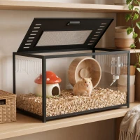PawHut Cușcă pentru hamster din acrilic și metal cu bază adâncă, capac rabatabil, ventilații laterale, 80x45x50,5cm, negru(m-7)