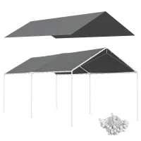 Outsunny Acoperiș pentru garaj 3 x 6m, Husă de schimb rezistentă la UV cu corzi elastice, Gri închis(m-11)