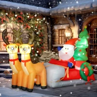 Outsunny Papá Noel Hinchable con Trineo y Renos Inflables de Navidad con Luces LED para Exterior e Interior 216x90x150 cm(m-2)