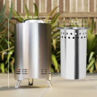 Outsunny Smokeless Fire Pit, 16 x 16 cm Stainless Steel Portable Wood Burning Firepit with Poker, Wood or Pellet Fuelled Tabletop Fire Pit for Garden Camping Bonfire Party, Silver Tone(m-3)