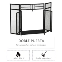 HOMCOM Salvachispas Plegable Pantalla Protectora de Chimenea de 3 Paneles con Doble Puerta y Pies 120x11,5x79 cm Negro(m-5)