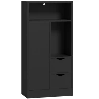 HOMCOM Mueble de Baño Estrecho con Cajones Compartimentos Abiertos Negro(m-1)