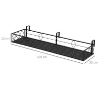 Outsunny Support de Pot de Fleurs Suspendu en Métal avec Fixations Réglables, Jardinière pour Balcon, Dim. 100L x 31l x 12H cm, Noir(m-3)