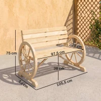 Outsunny Panchina da Giardino 2 Posti a Doghe con Braccioli a Ruota di Carro, in Legno, 105.5x56x79 cm, color Legno(m-3)