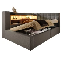 Upholstered Single Bed with Interchangeable L‑shaped Headboard, Stylish Linen Bed Frame with Hydraulic Storage, 203L x 108W x 86H cm, Grey(m-13)