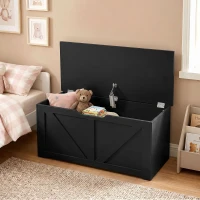 HOMCOM 100L Home Storage Box, with Safety Hinge - Black Wood-Effect(m-8)