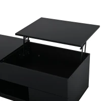 Lift-Top Coffee Table with App-Controlled RGB LED Lights, High-Gloss Center Table with Hidden Compartment, 100L x 45W x 43H cm, Black(m-12)