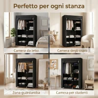 HOMCOM Armadio Guardaroba Portatile in Tessuto con 6 Ripiani Aperti e un Appendino, 103x43x162.5 cm, Nero(m-6)