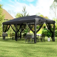 Outsunny 3 x 6m Pop Up Gazebo, Outdoor Canopy Shelter, Marquee Party Wedding Tent with 6 Mesh Walls and Carry Bag, Black(m-10)