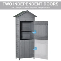 Outsunny Wooden Garden Storage Shed Utility Gardener Cabinet w/ 3 Shelves, Tilted-felt Roof and Two Lockable Doors, 79cm x 49cm x 191.5cm, Dark Grey(m-17)