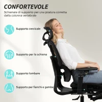 HOMCOM Sedia da Ufficio Ergonomica in Rete con Braccioli, Poggiatesta, Schienale Regolabili, Funzione Dondolo, Nero(m-4)