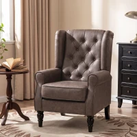 HOMCOM Fauteuil de Chambre en Cuir PU avec Assise Large, Accoudoirs et Pieds en Bois d'Eucalyptus, Marron(m-6)