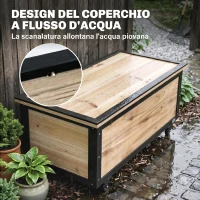 Outsunny Panca Contenitore da 121L con 4 Rotelle e Maniglie in Legno e Acciaio, 100x50x43cm, Colore Legno(m-7)