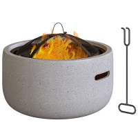 Outsunny Brasero cheminée foyer extérieur rond à bois en métal tisonnier pare-étincelle grille et poignée diamètre 45 cm gris(m-1)