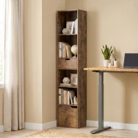 HOMCOM Estante de Livros Móvel de Arrumação com Gaveta Armário Compartimentos Abertos 30x24x158 cm Castanho(m-11)