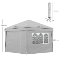 Outsunny Gazebo 3x3 m Pieghevole ad Altezza Regolabile con Finestrelle, in Acciaio e Tessuto Oxford Grigio Chiaro(m-3)