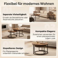 HOMCOM Rundes Couchtisch-Set, 2-teilig, Industrielle Beistelltische mit Metallrahmen für Wohnzimmer und Schlafzimmer, Braun(m-5)