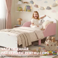AIYAPLAY Pat Montessori pentru Copii 3-6 Ani din Lemn cu Laterale Ridicate și Imprimeuri Drăguțe pentru Cameră, MDF, Roz(m-4)