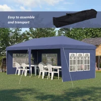 Outsunny 3 x 6m Pop Up Gazebo, Height Adjustable Marquee Party Tent with Sidewalls and Storage Bag, Blue(m-4)