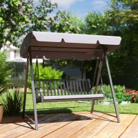 Outsunny Baloiço de Jardim para 3 Pessoas Banco Baloiço com Toldo Ajustável Almofada e Estrutura de Aço 205x133x181 cm Cinzento(m-10)