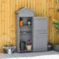 Outsunny Wooden Garden Storage Shed Utility Gardener Cabinet w/ 3 Shelves, Tilted-felt Roof and Two Lockable Doors, 79cm x 49cm x 191.5cm, Dark Grey(m-13)