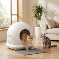 PawHut Litieră auto-curățabilă pentru pisici 72L, Purificare dublă, Control prin aplicație, Protecție de siguranță, 58,1x47,5x53cm, Alb(m-6)