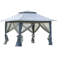 Outsunny Tonnelle barnum de jardin pop-up pliant 4 x 4 m acier polyester moustiquaires + sac de transport à roulettes gris(m-12)