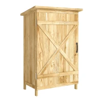 Outsunny Caseta de Jardín de Madera 63,5x40x90 cm Armario para Almacenaje de Herramientas con 2 Estantes y Puerta Natural(m-1)