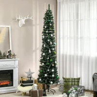 HOMCOM verschneiter Slim-Weihnachtsbaum mit 624 Zweigen, abnehmbare und klappbare Basis, Ø56x225cm, Grün(m-6)