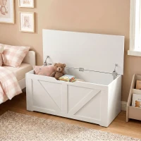 HOMCOM Coffre de rangement 100 cm avec 2 charnières de sécurité, Blanc effet bois(m-4)
