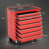 DURHAND Carrello Porta Attrezzi con 7 Cassetti, Tappetini in EVA, Serratura e 2 Chiavi, Ruote con Freno, Maniglia, Rosso(m-3)