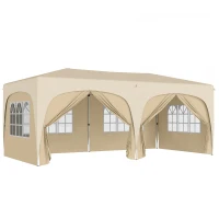 Outsunny Tenda Dobrável 3x6 m com Painéis Laterais UPF50+ Tenda de Jardim com Altura Ajustável e Bolsa de Transporte Areia(m-1)