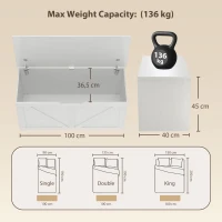 HOMCOM Coffre de rangement 100 cm avec 2 charnières de sécurité, Blanc effet bois(m-3)