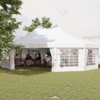 Outsunny 10 Sides Decagonal Garden Gazebo Marquee Party Tent Wedding Canopy Outdoor Heavy Duty Metal Frame (8.9m x 6.5m) - White(m-10)