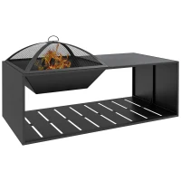 Outsunny 2-in-1 vuurschaal, tafelblad met keramische tegels, pook, roestvrij, 101 x 51 x 56 cm, zwart(m-1)
